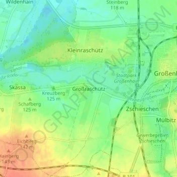 Mapa topográfico Großraschütz, altitud, relieve