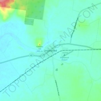 Mapa topográfico Inglewood, altitud, relieve