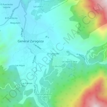 Mapa topográfico El Coronado, altitud, relieve