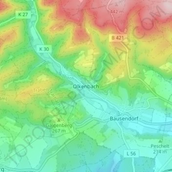Mapa topográfico Olkenbach, altitud, relieve
