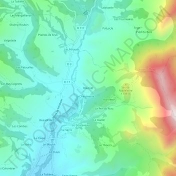 Mapa topográfico Rousset, altitud, relieve