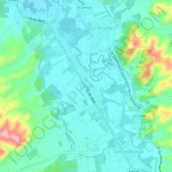 Mapa topográfico Colón, altitud, relieve