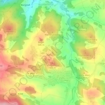 Mapa topográfico Helfenstein, altitud, relieve