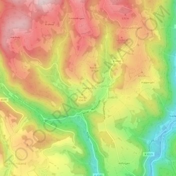Mapa topográfico Hierbach, altitud, relieve