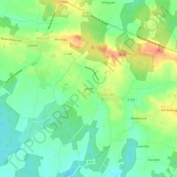 Mapa topográfico Lassale, altitud, relieve