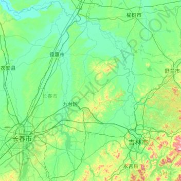 Mapa topográfico 九台区, altitud, relieve