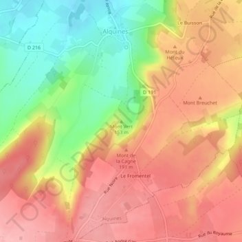 Mapa topográfico Mont Vert, altitud, relieve