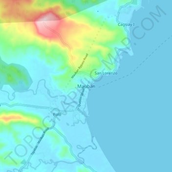 Mapa topográfico Mauban, altitud, relieve