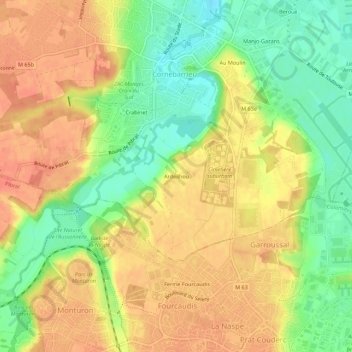 Mapa topográfico Ardeilhou, altitud, relieve