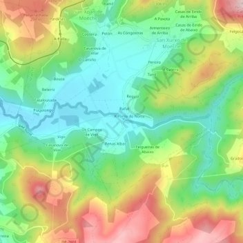 Mapa topográfico A Ponte do Sur, altitud, relieve