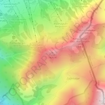 Mapa topográfico Iseler, altitud, relieve