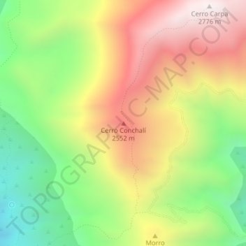Mapa topográfico Cerro Conchalí, altitud, relieve