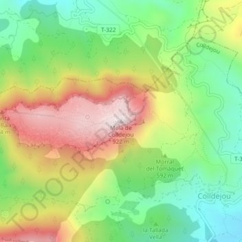 Mapa topográfico Mola de Colldejou, altitud, relieve