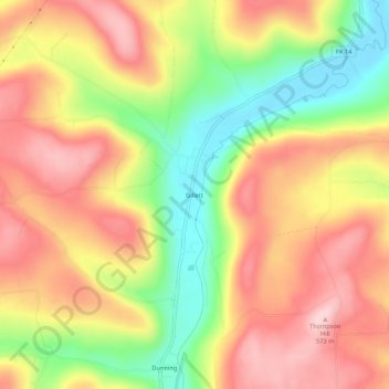 Mapa topográfico Gillett, altitud, relieve