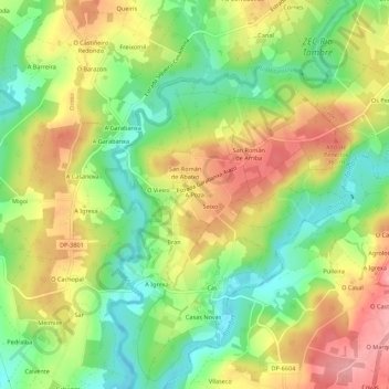 Mapa topográfico A Poza, altitud, relieve