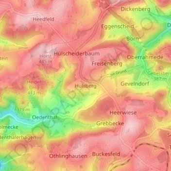 Mapa topográfico Hulsberg, altitud, relieve