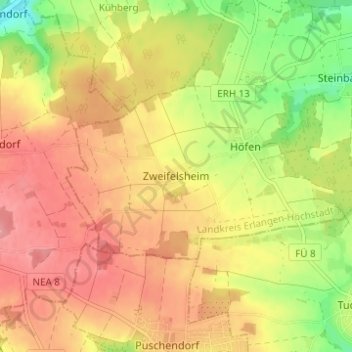 Mapa topográfico Zweifelsheim, altitud, relieve