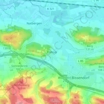 Mapa topográfico Eistrup, altitud, relieve