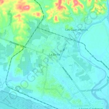 Mapa topográfico La Orilla, altitud, relieve