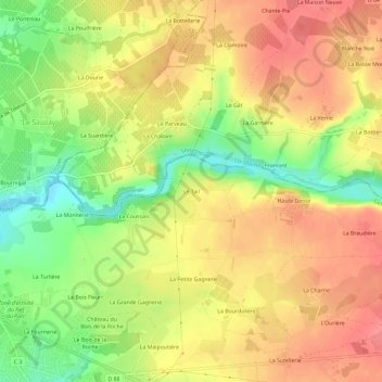 Mapa topográfico Le Tail, altitud, relieve