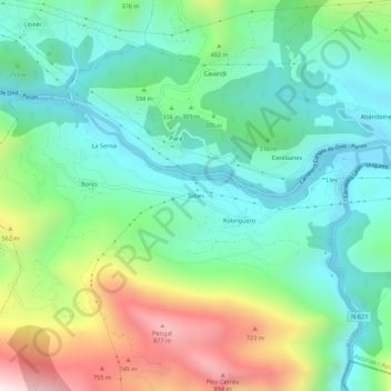 Mapa topográfico Tobes, altitud, relieve