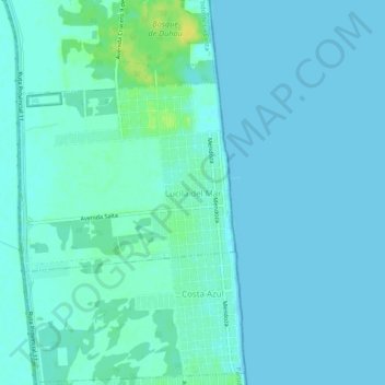 Mapa topográfico Lucila del Mar, altitud, relieve
