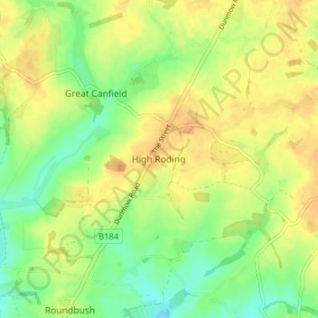 Mapa topográfico High Roding, altitud, relieve