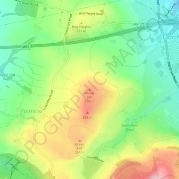 Mapa topográfico Winter Hill, altitud, relieve