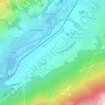 Mapa topográfico Lucis, altitud, relieve