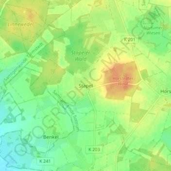 Mapa topográfico Stapel, altitud, relieve