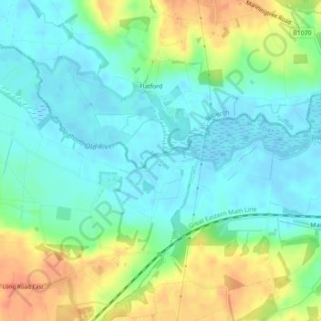 Mapa topográfico Dedham Vale, altitud, relieve