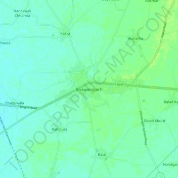 Mapa topográfico Bhawanigarh, altitud, relieve