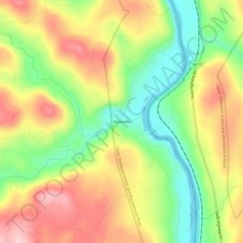 Mapa topográfico Milanville, altitud, relieve
