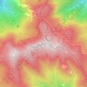 Mapa topográfico Monte Falco, altitud, relieve