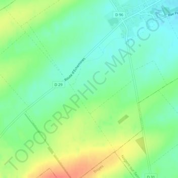 Mapa topográfico Les Fontaines, altitud, relieve