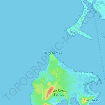 Mapa topográfico Tierra Bomba, altitud, relieve
