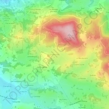 Mapa topográfico Chabannais, altitud, relieve