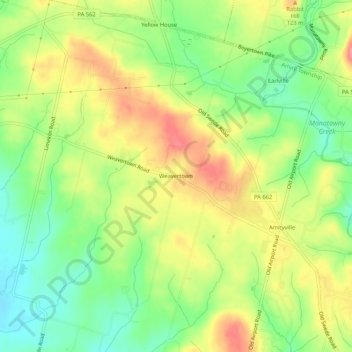Mapa topográfico Weavertown, altitud, relieve