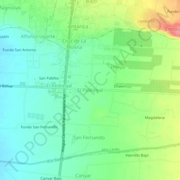 Mapa topográfico El Pedregal, altitud, relieve