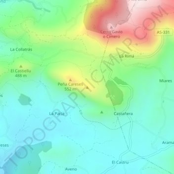 Mapa topográfico Castiellu, altitud, relieve