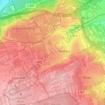 Mapa topográfico Finthen, altitud, relieve