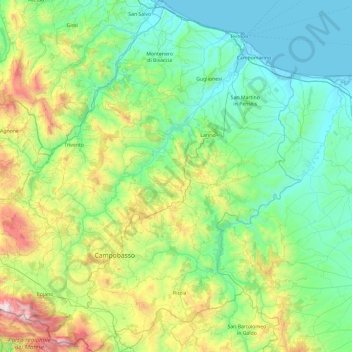 Mapa topográfico Campobasso, altitud, relieve