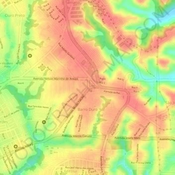 Mapa topográfico Barro Duro, altitud, relieve