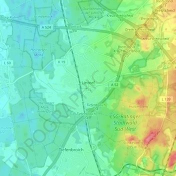 Mapa topográfico Lintorf, altitud, relieve