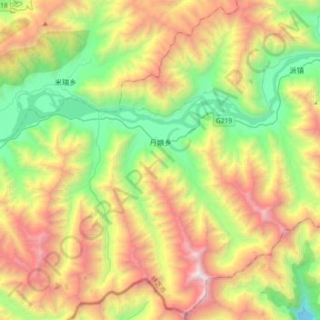 Mapa topográfico 丹娘乡, altitud, relieve