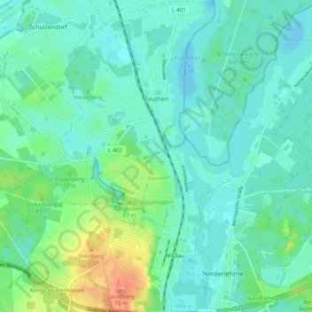 Mapa topográfico Zeuthen, altitud, relieve