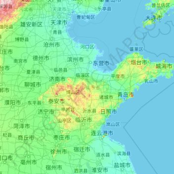 Mapa topográfico 山东省, altitud, relieve
