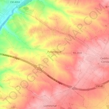 Mapa topográfico Palomeque, altitud, relieve
