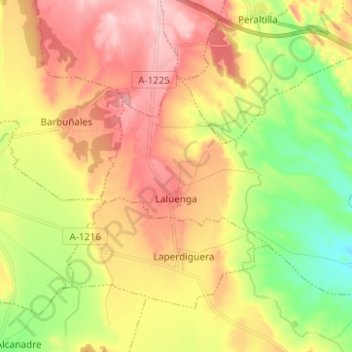 Mapa topográfico Laluenga, altitud, relieve