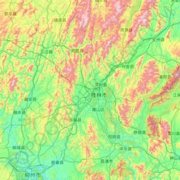 Mapa topográfico 桂林市, altitud, relieve